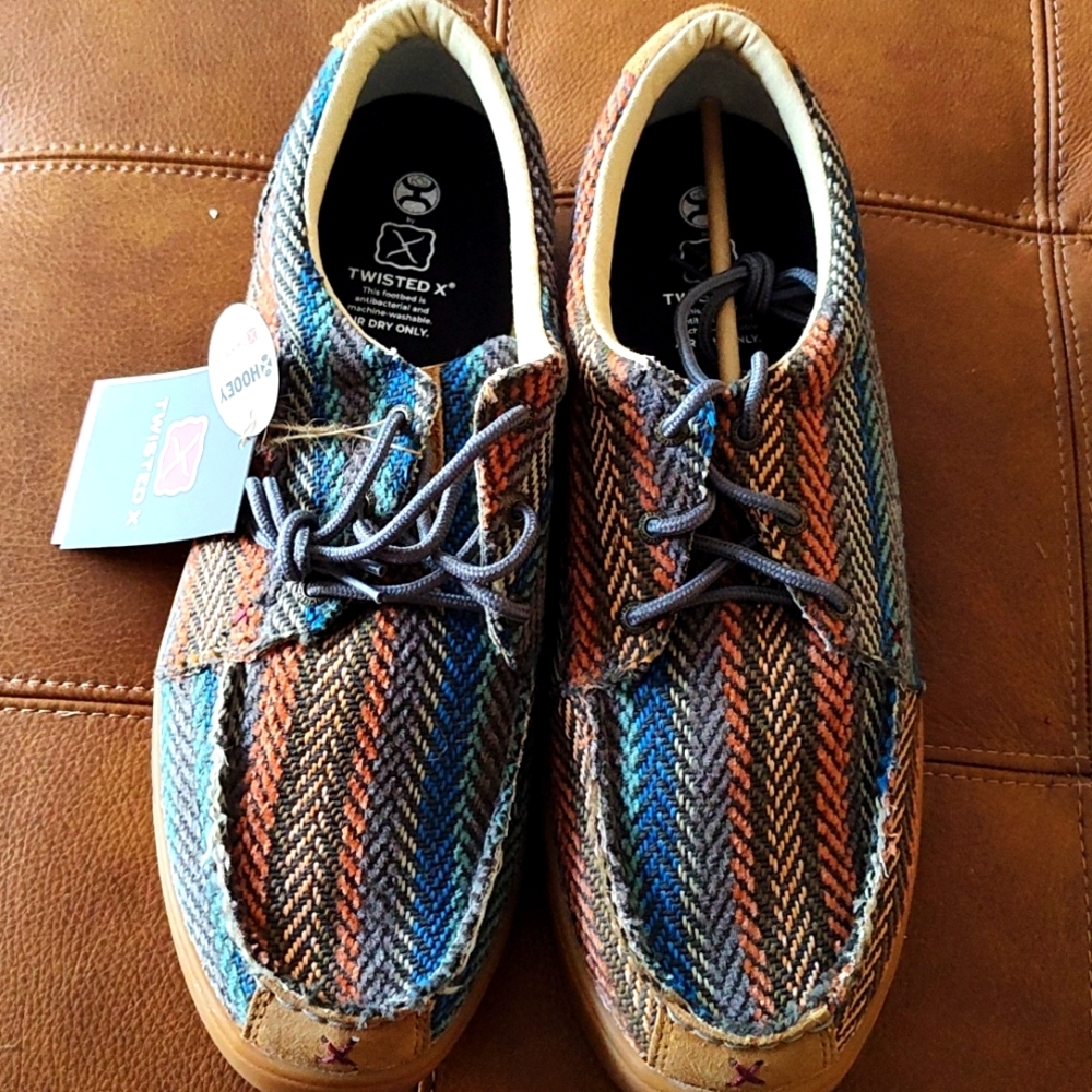 Twisted X Mens Hooey Loper Shoes Blue Brown Stripe Round Toe Logo Lace Up 13